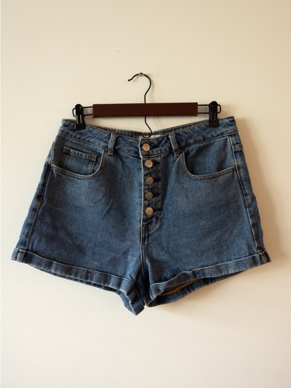PacSun High-Rise Button-Front Denim Shorts in Blue